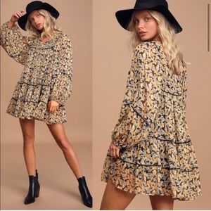 Free people Free Swinging Black Floral Print Ruffled Mini Dress